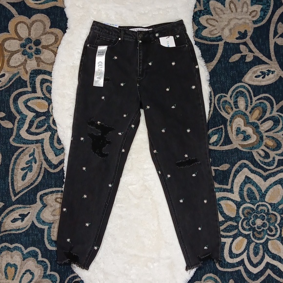 Tinseltown Jeans New Hi Rise Mom Jean Tinseltown Daisy Floral Print Black Jeans Sz 13 Poshmark
